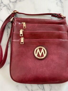 Mia K Collection Burgundy Crossbody Bag with Gold Hardware